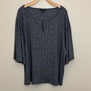 NWT Zac & Rachel Black Silver Lurex Bell Sleeve Shirt
